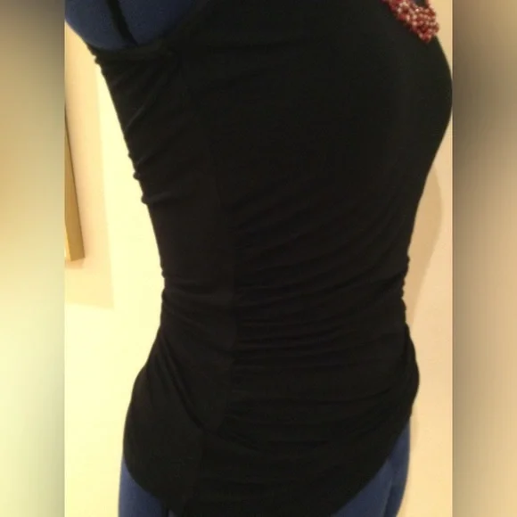 WHBM Black Ruch Tank Red Bead Accent Neckline - Picture 4 of 6